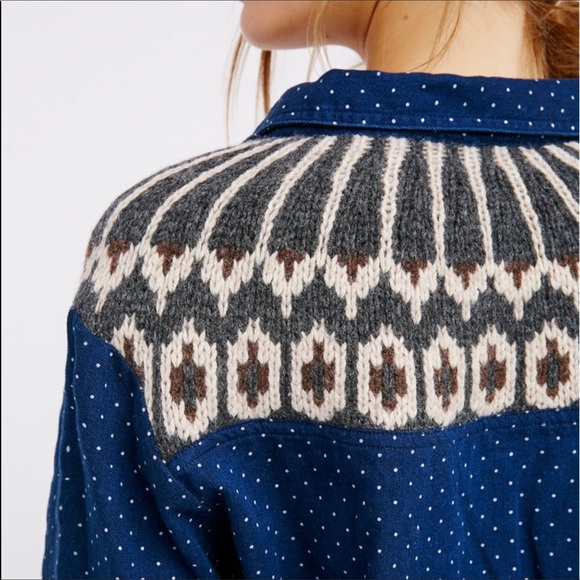 NWT free people "sage" button down w/sweatr detail - Picture 2 of 7